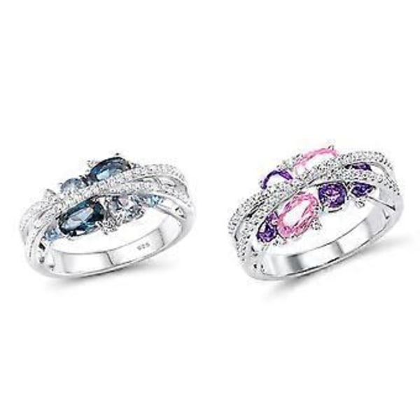 Dame Mode Dobbelt X Ring med Hul og Diamant Indlæg (7 Blå)