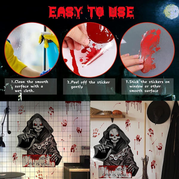 2 stk Halloween veggklistremerker, Halloween toalettsete klistremerke, Rem