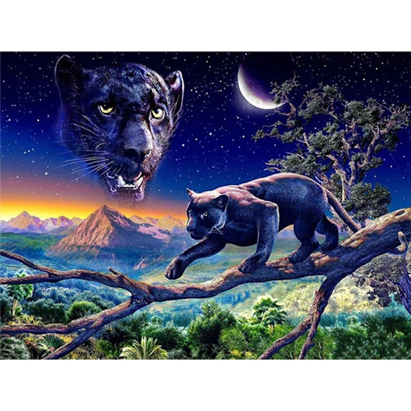 30 x 40 cm, leopardi puussa timanttimaalaus Kirjonta Diama