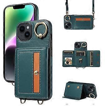 007 For iPhone 14 Deksel Ring Kickstand PU-skinn+TPU Støtsikkert Telefondeksel (Stil C)