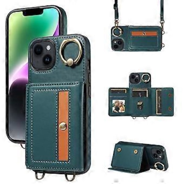 007 iPhone 14 -kotelo Renkaan Telineellä PU-Nahka+TPU Iskunvaimennus Puhelimen Kotelo (Tyyli C)