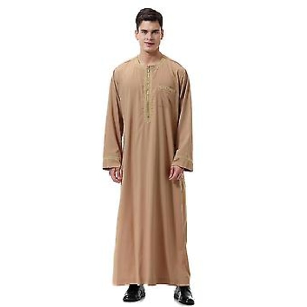 Miesten muslimi Saudi-kaftan Dubai-tunika pitkä yläosa paita thobe vaatteet -n(XL Khaki)