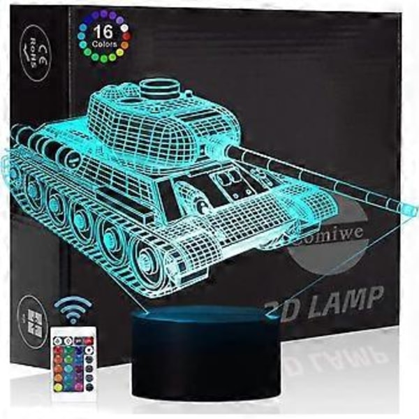 Militær Tank 3D Illusions nattlys leker, 16 farger skifter smart berøring & fjernkontroll, hjemmedekor LED nattbord skrivebordslampe, julegave bursdagsgave