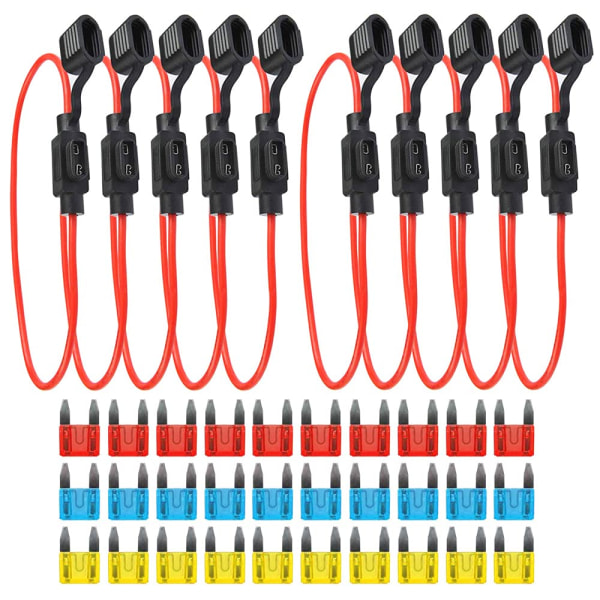 10 stk 16AWG små vanntett pluggbar bladsikringholder med ledning, 32V bladsikringholder, Ca