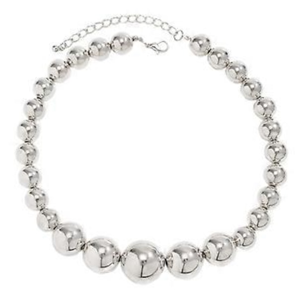Muodikas isohelminen ketjukaulakoru säädettävä choker-ketju solisluuketju asuste vintage-tyylinen helmikaulakoru hopea (hopea)