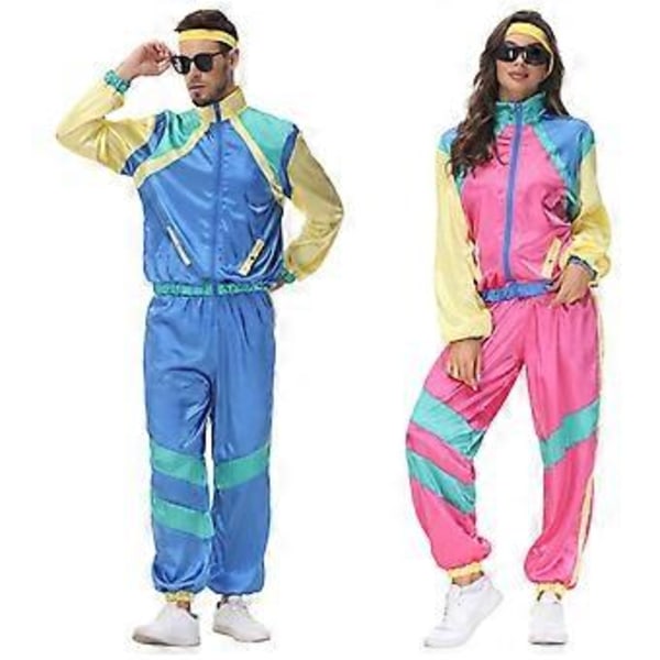 70'er 80'er Outfit Herre Dame Træningsdragt Joggingdragt Udklædning Halloween Tema Fest Karneval Cosplay Streetwear (XL Blå)