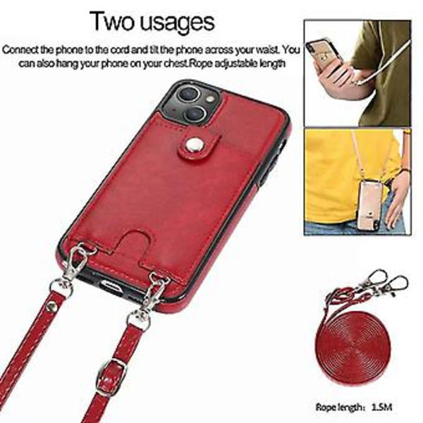 Skyddande Skal för Iphone 13 Pro Max i PU-Läder + TPU med Kortslot & Snodd (Röd)