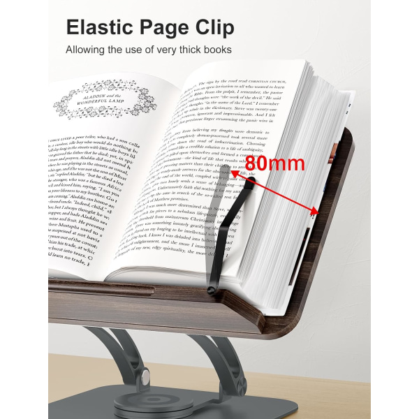 Bokställ för läsning, justerbart bokställ med 360° vridbar bas, receptboksställ, receptbok