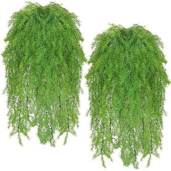 2 Pieces Artificial Greenery Fern Vine Fake Ivy Hanging Flower Vine Pine Needles Wall Hanging Simulated Uv Resistant Plastic Plant Wall