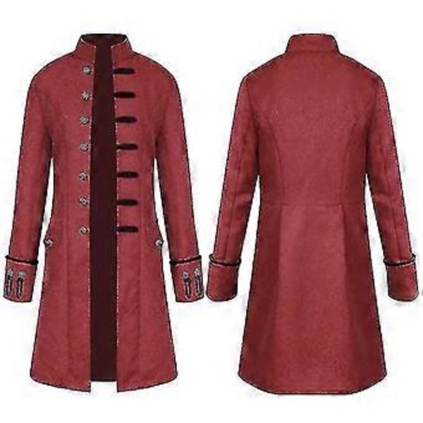 Miesten Steampunk-takki, Vintage-Frakkipuku, Goottilainen Victorian-Asuste, Karnevaali-Cosplay.M (4XL Tummanpunainen)