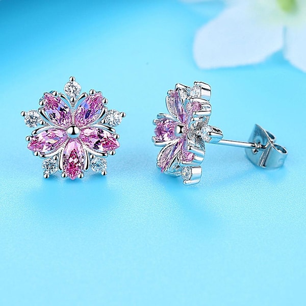 Dames Øreringe Dobbelt Roset Øreringe Med Cubic Zirconia, Gave