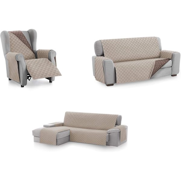 Beige Sofaovertræk Beskytter, Størrelse 2 Personer. Vendbar Quiltet C