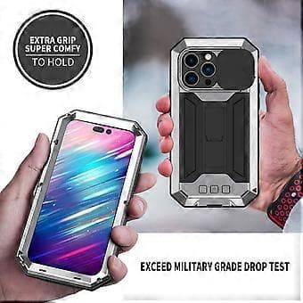 Metall + Silikon Beskyttende Etui For iPhone 14 Pro Max (Sølv)