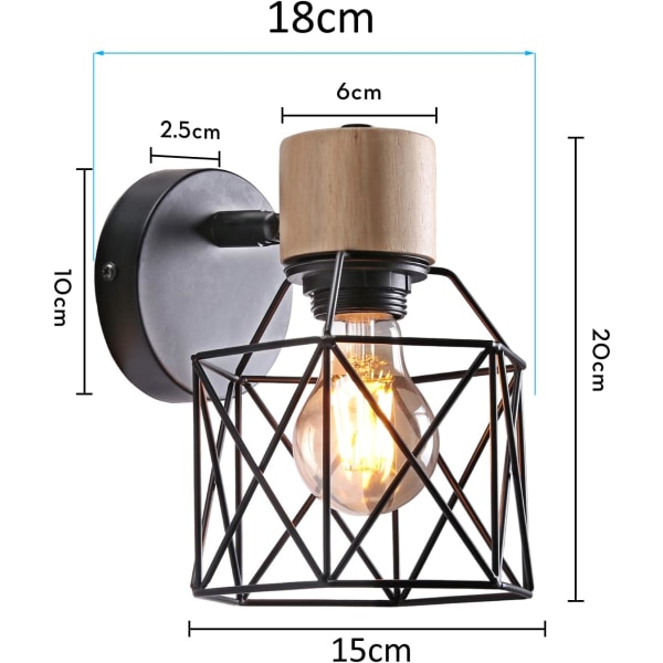 Set med 2 industriella vägglampor Design Metallbur Vägglampa Trä