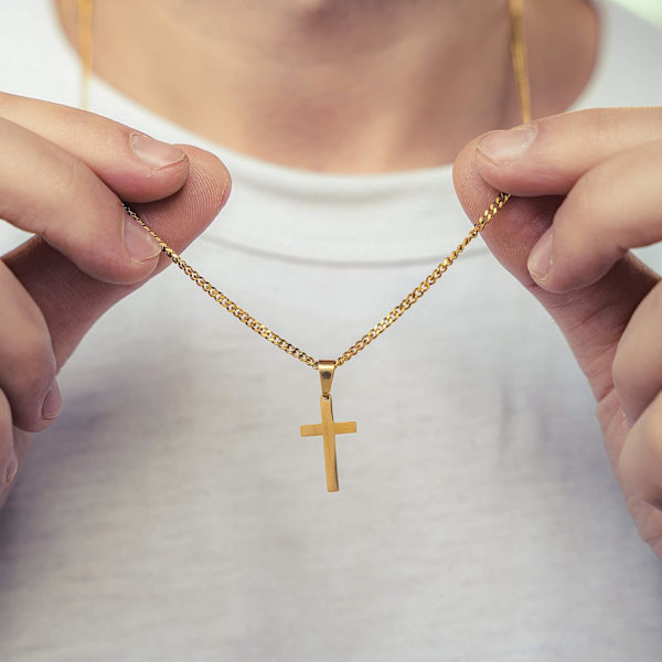 Halsband för män med korshänge - Guldkedja för män 50