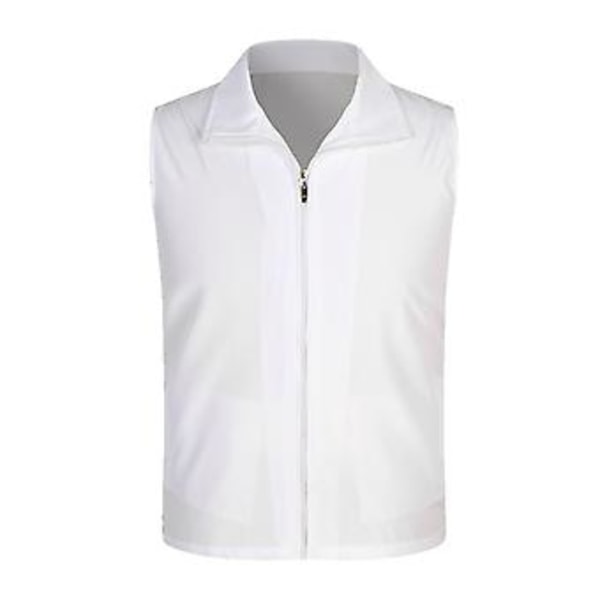 Veste uden ærmer med revers, lommer, lynlåslukning, mesh-foring, udendørs, frivillig, lys farve, slank pasform, arbejdsvest (XL Hvid)