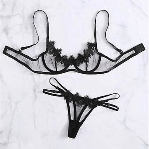 Sexiga underkläder för kvinnor, genomskinlig BH med stringtrosor, underkläder, nattkläder, sovkläder (L)
