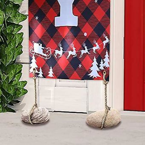 Julepynt til verandaen, Glædelig Jul-banner, Julepynt til verandaen - Stor julepynt til hoveddøren udendørs, rød ternet julepynt