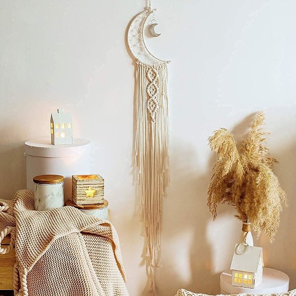 Bohemian Macrame Seinävaate Kuu Unisieppari Käsin Kudottu Seinä T
