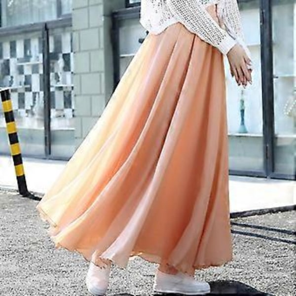 Vårskjørt Lagdelt Chiffon Lange Skjørt For Kvinner Elegant Casual Høy Midje Boho Strand Maxi Skjørt Saias Femme(XL rose red)