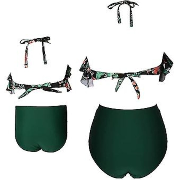 Pige Bikini Sæt To Dele Ruffle Falbala Badetøj Badetøj-e( M2023-grøn)