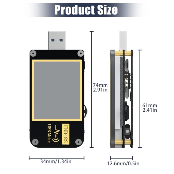 FNB48 PD USB Spenningstester, USB 3.0 Voltmeter, DC 4-24V 6.5A Vol