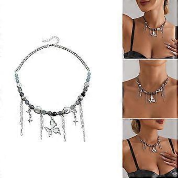 Unikt fjärilshalsband Modernt pärlhalsband Stjärntofsar Halsband Legering Textur Perfekt för stilfulla outfits