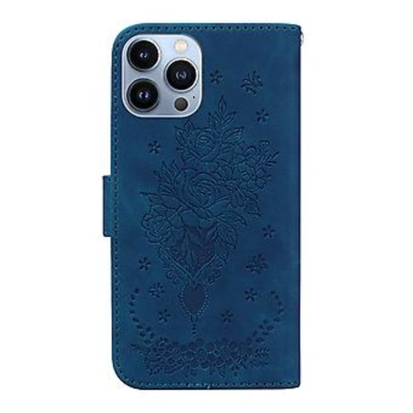 Fjärilsros Läderfodral för iPhone 15 Pro (Blå)