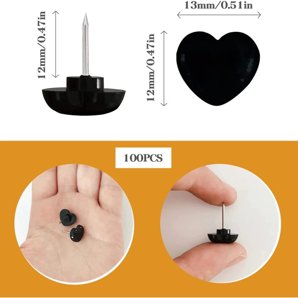 100 stk. Push Pins, Veggpush Pins, Plast- og Stålspiss Push Pins
