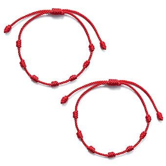 7 Knutar Rött Rep Armband 2st Flätat Armband Amulett Framgång för Studenter