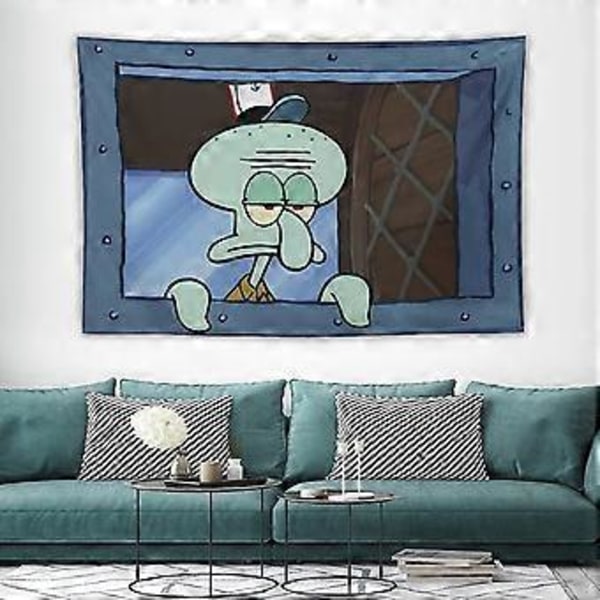 FENDROM Sjove Blæksprutte Tegneserievægtæppe Væghængende Sjove Meme Baggrund Vindue Design Hjemmeindretning til Soveværelse Stue 130 x 150 cm