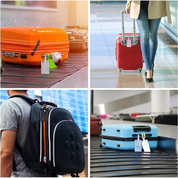 4 kpl (vaaleanpunainen&musta&sininen&harmaa) matkatavaratarrat, nahkainen matkalaukku