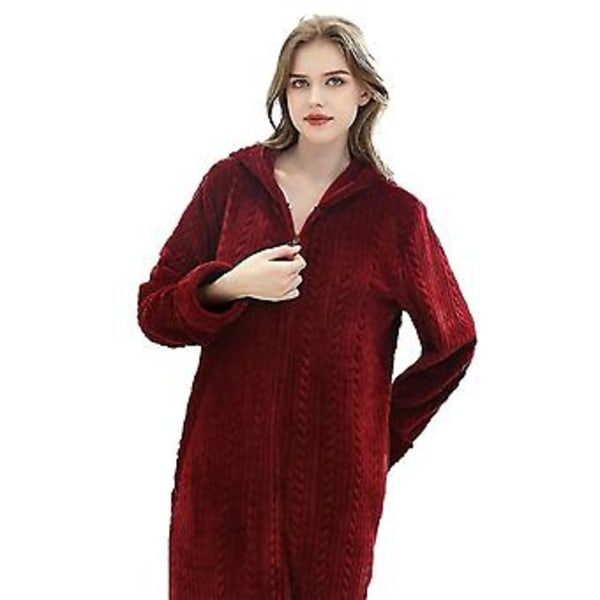 Miesten ja naisten pitkä huppuinen kylpytakki flanelli yöasu yömekko takit (XL Punainen Naiset)