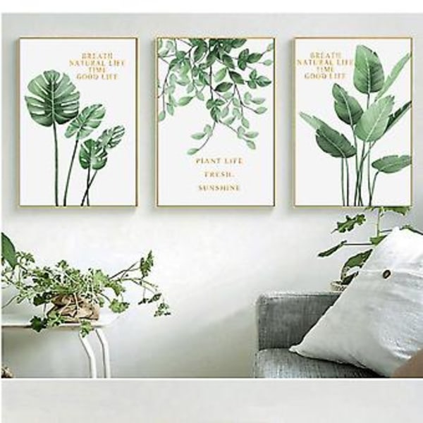 Wekity Botaniska Väggkonsttryck Set om 3 Tropiska Blad Canvas Dekoration Växtblad Boho Väggdekor Bilder Gröna Boho Posters Konstset Badrumsvägg