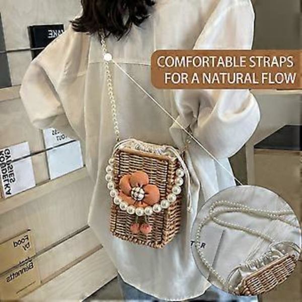 Elegant Halm Handväska Dragsko Axelväska Praktisk och Funktionell Crossbody Väska Bucket Bag för Kvinnor brun( brun)