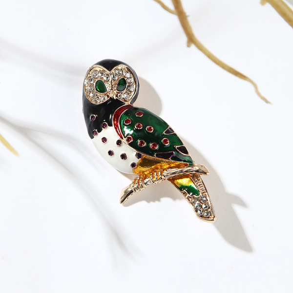 Enamel Alloy Green Owl Brooch