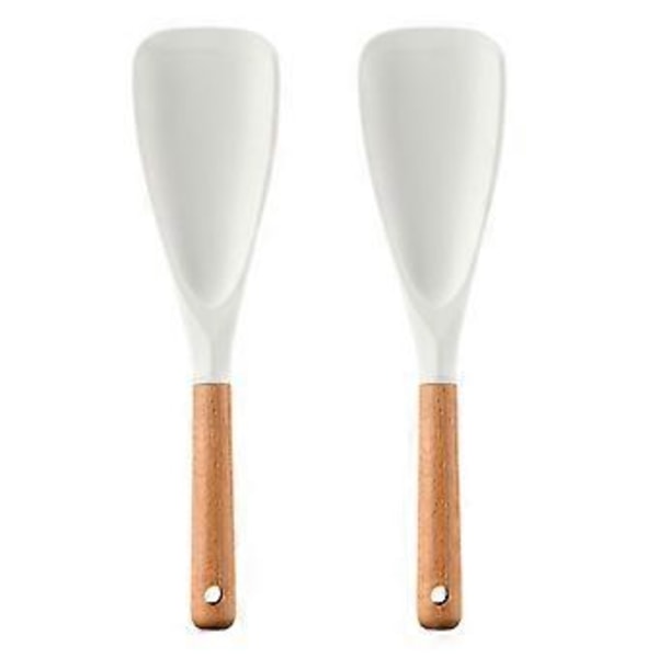 Silikon Matlagningssked för Nonstick Kokkärl BPA-Fri Trähandtag Värmebeständig Rörsked för Blandning Skopa Och Skrapa (2st)