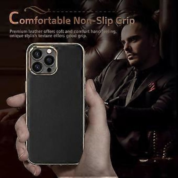 Designet kompatibel med iPhone 13 Pro Max Læderetui, Premium Business Slim Classic Cover Blød Greb - Sort