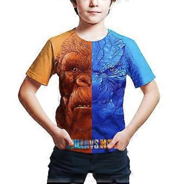 4-9 År Barn Godzilla vs Kong 3D-printet Casual Kort Ermet T-skjorte Topper Tees (8-9 År A)