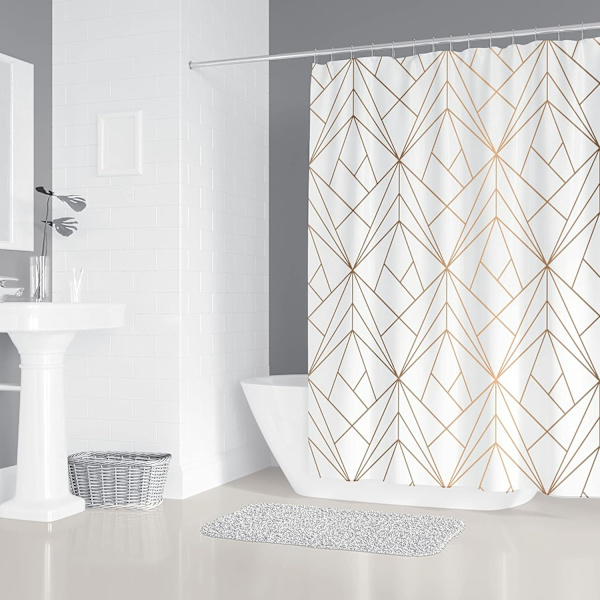 DESIGN Guld Duschdraperi Gul Linje Trianglar Badrumstextil