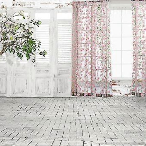 1*2M Lyse Blomster Blader Gardiner Vindusgass Dekorasjon Draperinger for Soverom Stue (Rosa)