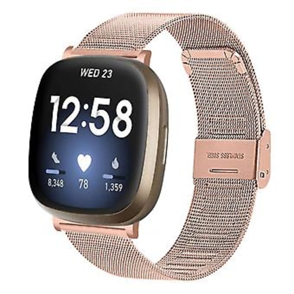 Metallband till Fitbit Versa 4 / Sense 2 (Roséguld)