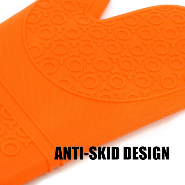 Ugnsvante, Silikon Grytlappar Ugnsvante Värmebeständig Extra Lång Halkskyddad Ugnsvante (Orange, 1 Par)