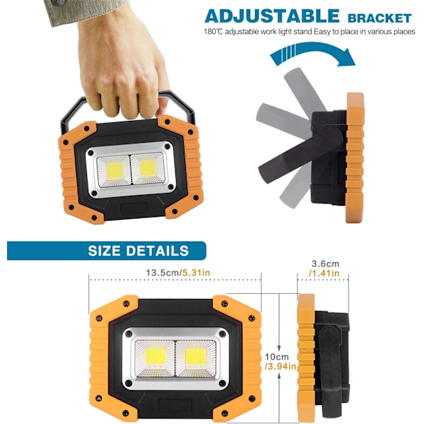 Två set med 30W 1500lm COB LED arbetslampor, laddningsbara bärbara