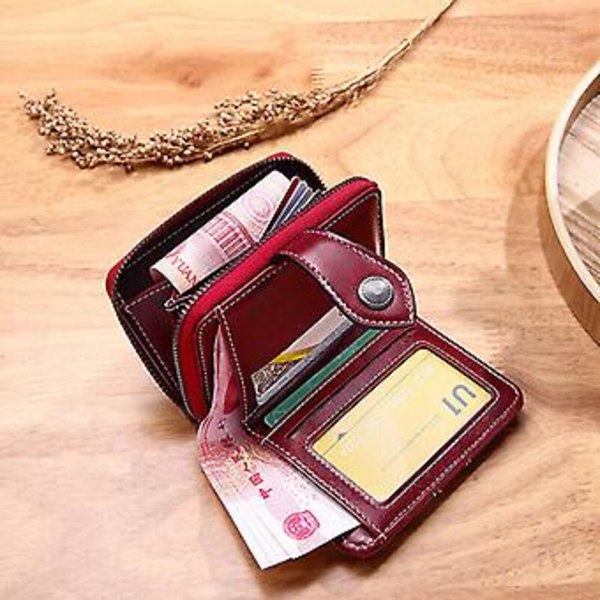 Dam Liten Myntbörs Kort Dragkedja Läder Plånbok Hållare Mini Väska Handväska Clutch (Röd)