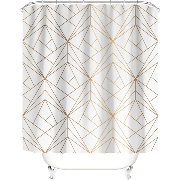 DESIGN Guld Duschdraperi Gul Linje Trianglar Badrumstextil