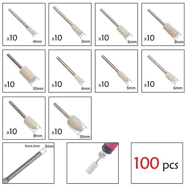 100 stk Multifunksjonell Ullfilt Mandrel Montert Poleringspussing