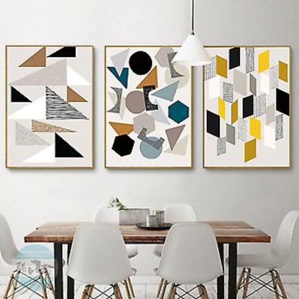 Wekity 3D Geometrinen Patchwork-seinätaide Canvas-tulostusjuliste, Yksinkertainen Abstrakti Taidepiirros Sisustus Kotiin Olohuoneeseen Makuuhuoneeseen Toimistoon ja Lastenhuoneeseen