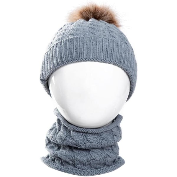 2PCS Grå Baby Strikket Lue Sjal, Termisk Myk Loop Sjal Uni