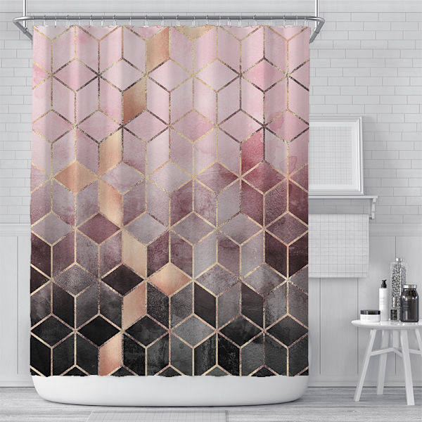 1 st duschdraperi i tyg 180x180cm rosa marmor, geometrisk modern